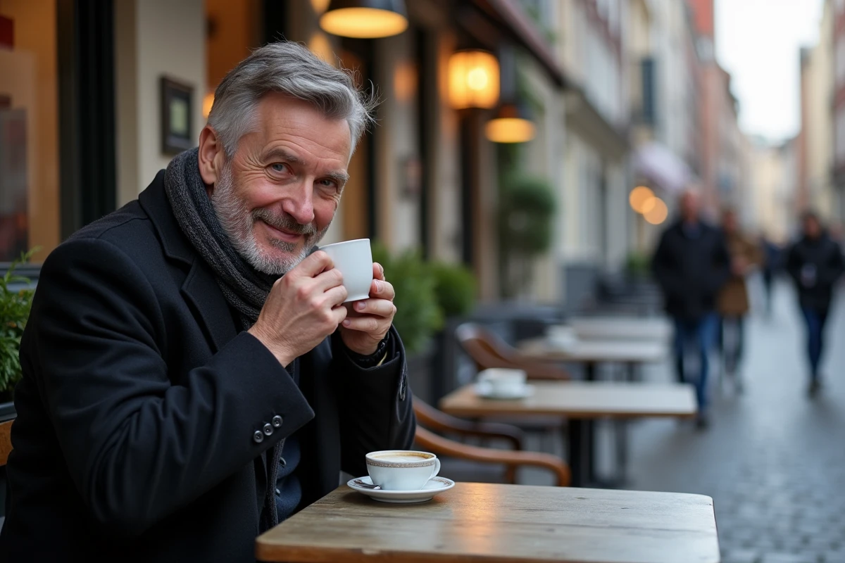 Homme belge souriant buvant un café à Ghent