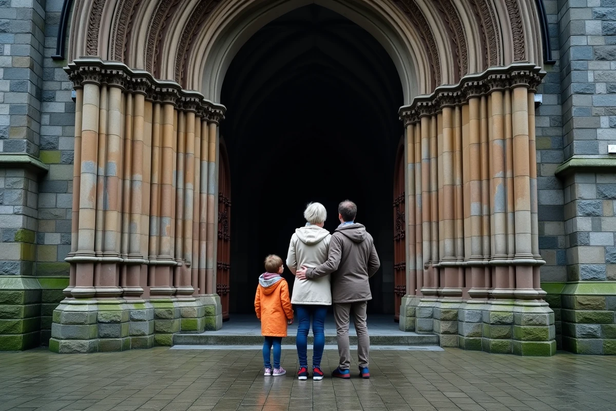 Famille admirant l'entrée de la Christ Church Cathedral, visite historique compacte au cœur de Dublin