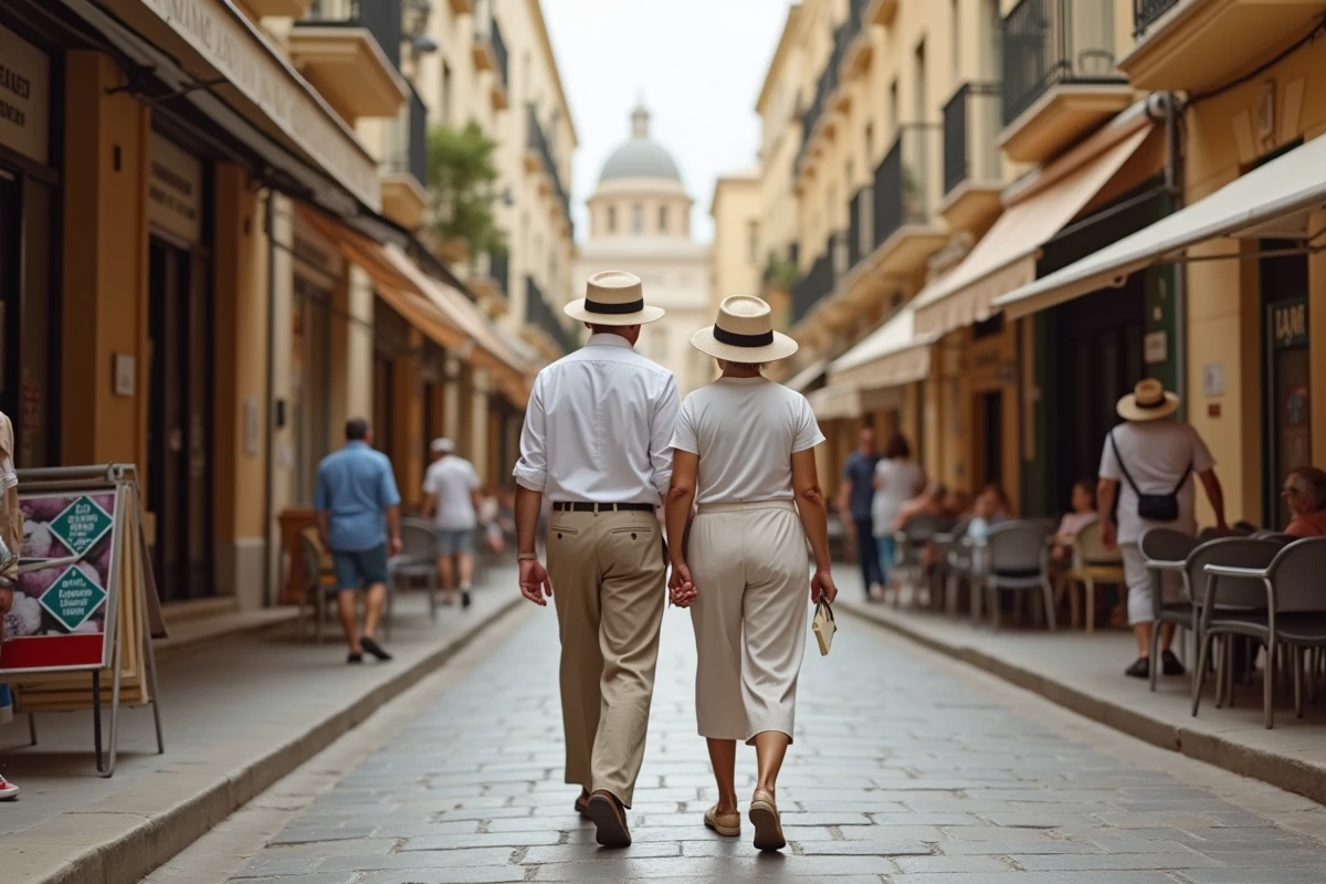 Couple âgé marchant dans la rue de Valletta Malte