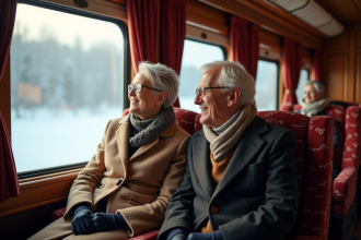 Couple dans compartiment de train en Siberie hiver