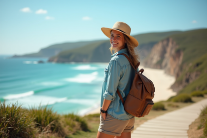 Jeune femme souriante en bord de mer en Australie