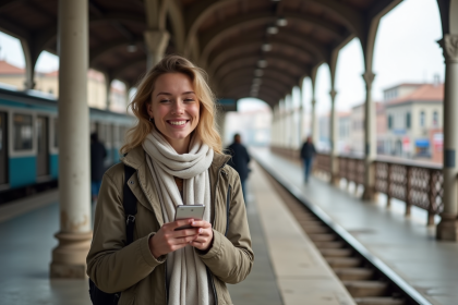 Jeune femme souriante à la station Santa Lucia de Venise