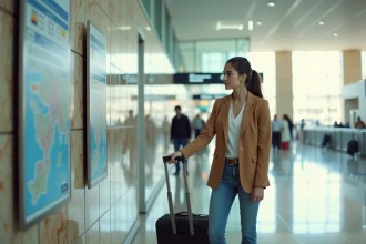 Jeune femme marocaine vérifiant un plan à l'aéroport