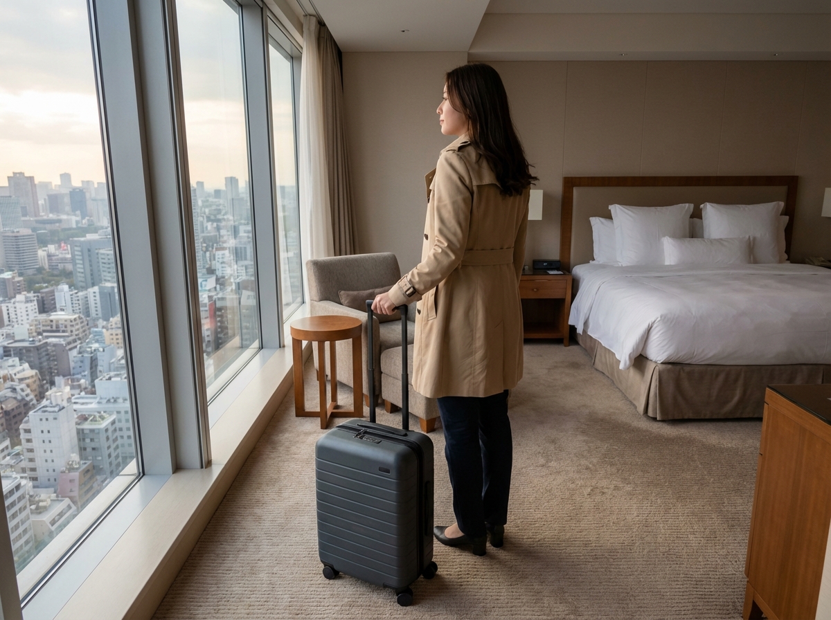 Femme regardant la ville depuis une chambre d