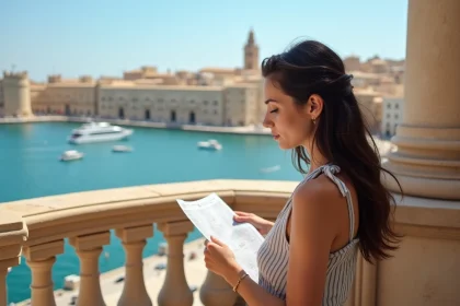 Jeune femme regardant une carte à Valletta Malte