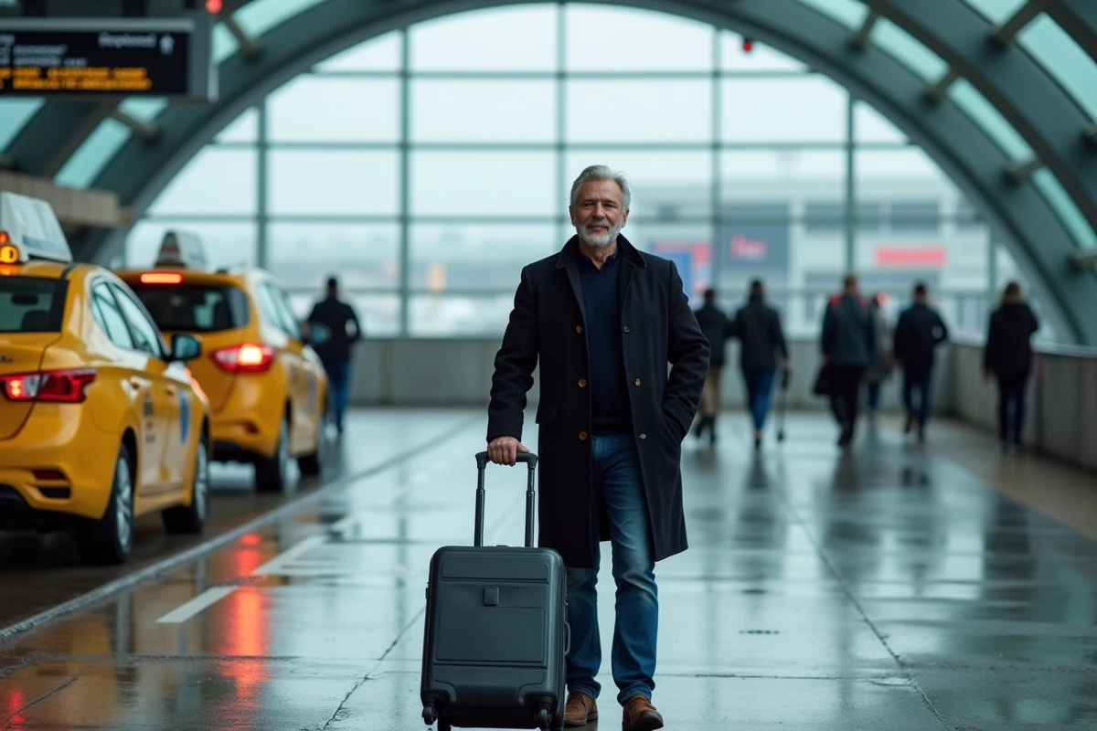 Homme relaxe avec valise a l