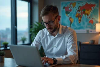 Homme concentré sur son ordinateur pour suivre des vols