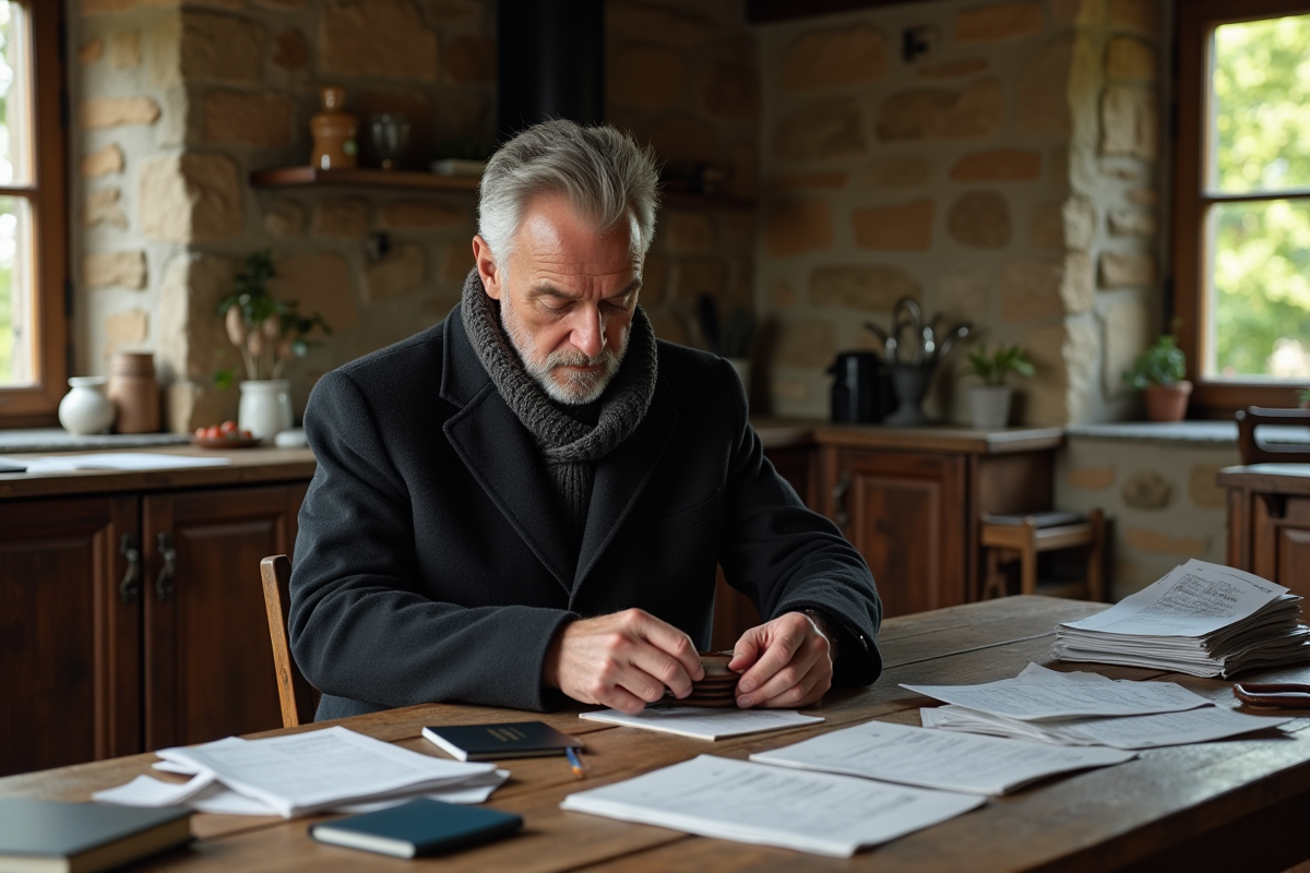 Homme triant ses documents de voyage à la maison