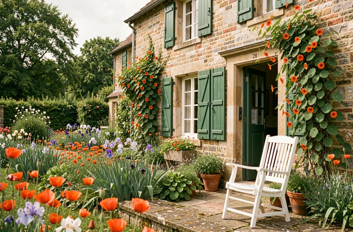 La Réserve à Giverny avec jardin impressionniste fleuri évoquant l'univers de Monet