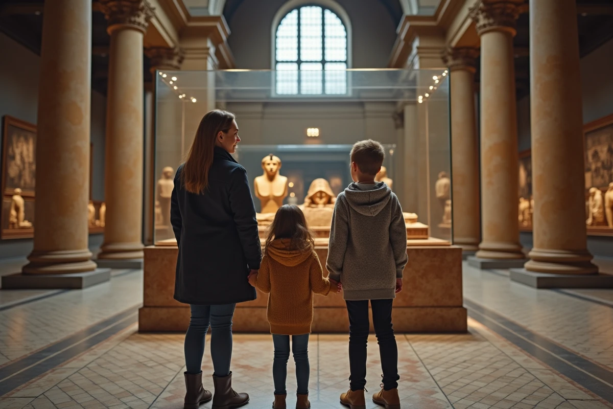 Mère et enfants explorant les collections gratuites du Musée national d'Irlande au cœur de Dublin