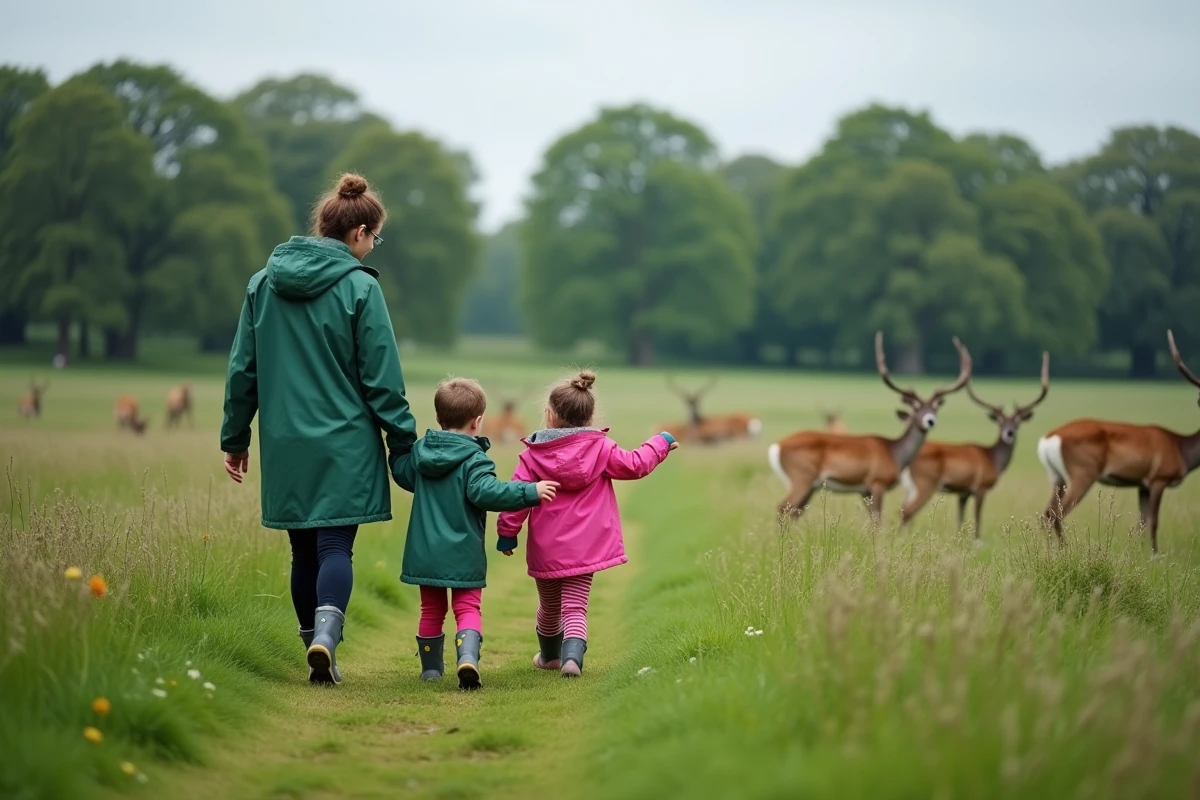 Famille observant des cerfs en liberté dans le Phoenix Park, le plus grand parc urbain gratuit de Dublin